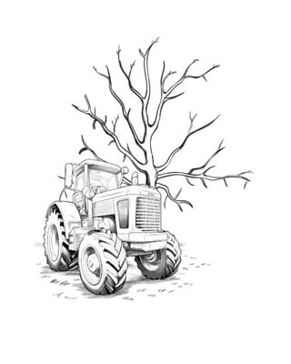 Fingerabdruck-Poster mit Baum und Traktor